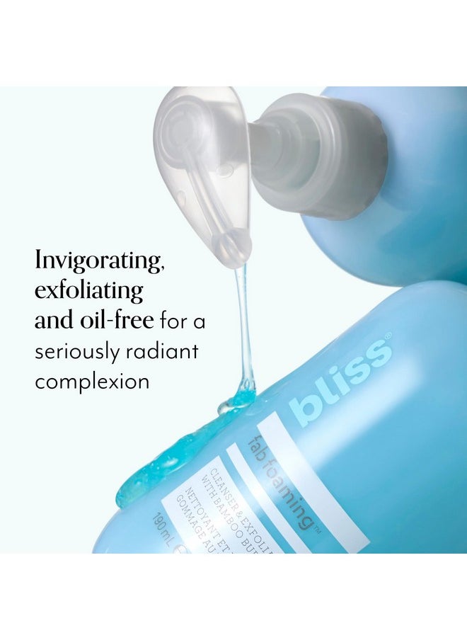Bliss Fab Foaming 2-In-1 Cleanser and Exfoliator with Bamboo Buffers - 6.4 Fl Oz - Oil-Free Gel Face Wash - Makeup Remover - Vegan & Cruelty Free