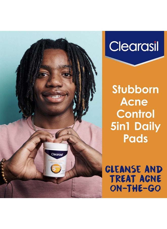 Clearasil Stubborn Acne Control 5in1 Daily Facial Cleansing Pads, with Salicylic Acid Acne Treatment Medicine, 90 Count