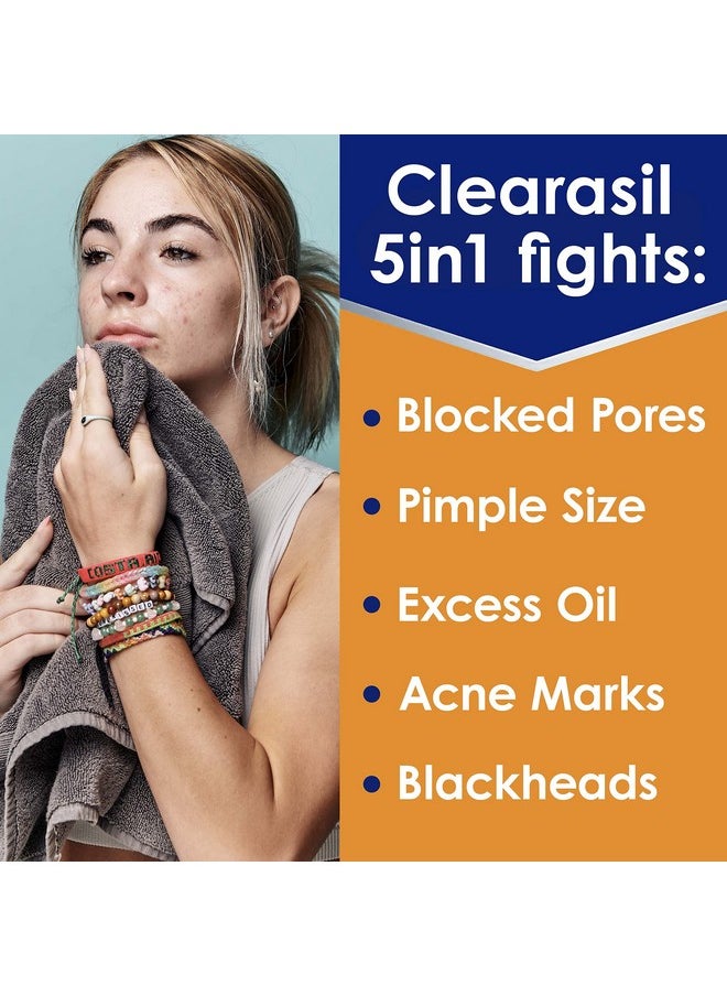 Clearasil Stubborn Acne Control 5in1 Daily Facial Cleansing Pads, with Salicylic Acid Acne Treatment Medicine, 90 Count