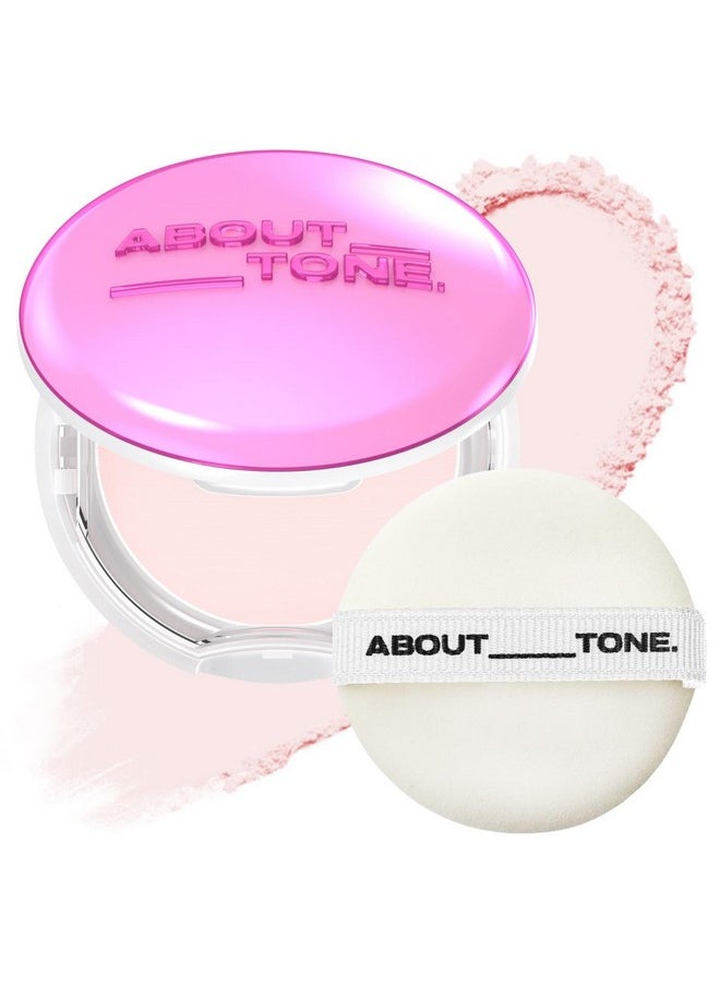 ABOUT TONE Glow Powder Pact 0.28oz - Shining Tone-Up Pressed Powder Compact with Mirror and Puff Natural Peach Pearl Shimmery Blur Finish Face Makeup Setting Finishing Transparent Sebum Control Vegan