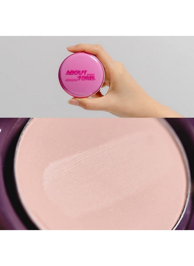 ABOUT TONE Glow Powder Pact 0.28oz - Shining Tone-Up Pressed Powder Compact with Mirror and Puff Natural Peach Pearl Shimmery Blur Finish Face Makeup Setting Finishing Transparent Sebum Control Vegan