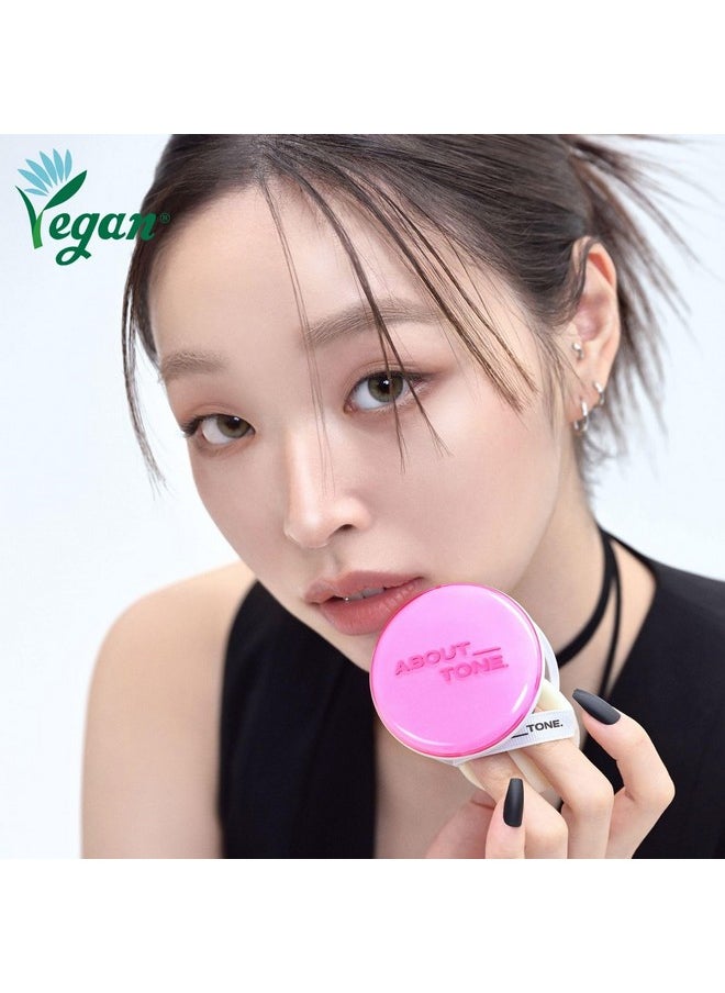 ABOUT TONE Glow Powder Pact 0.28oz - Shining Tone-Up Pressed Powder Compact with Mirror and Puff Natural Peach Pearl Shimmery Blur Finish Face Makeup Setting Finishing Transparent Sebum Control Vegan