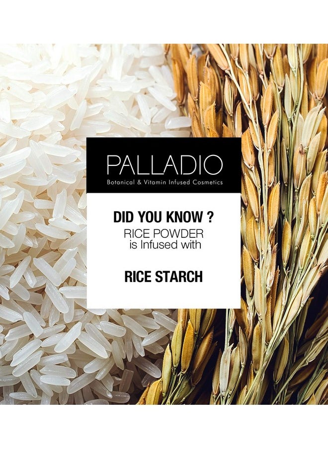 Palladio, Pressed Rice Powder with Mirror Mattifying Makeup Setting that Lasts All Day Instantly Absorbs Oil Works alone or with makeup, Translucent, 0.26 Ounce