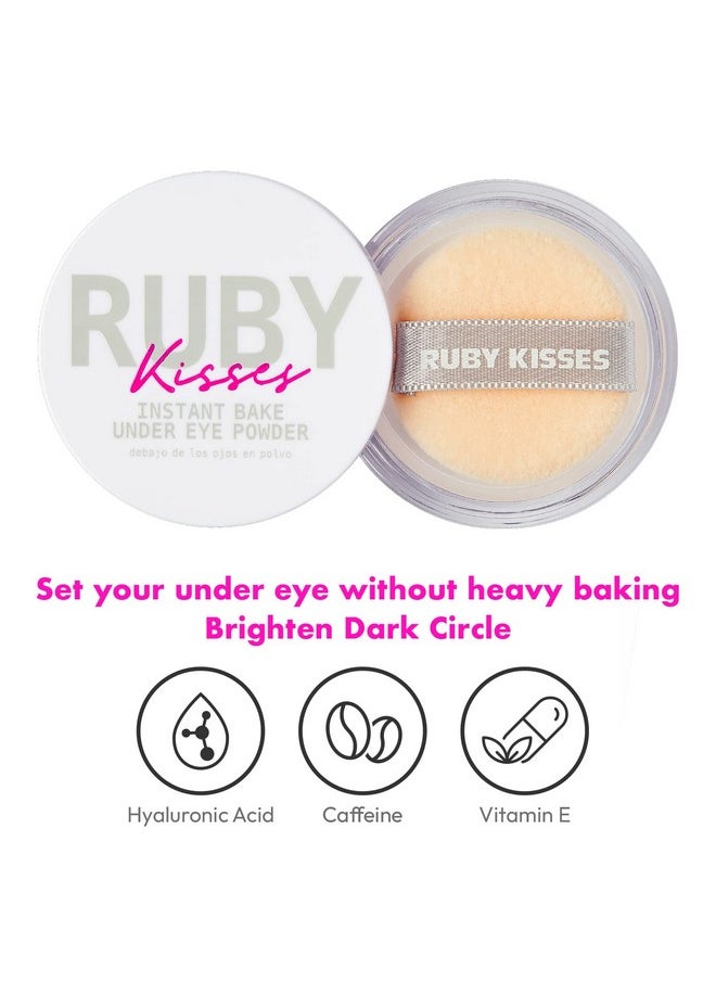 Ruby Kisses Instant Bake Undereye Powder - Vegan, Cruelty Free Powder for Brightening Eyes and Smudge-Free Makeup (Translucent)