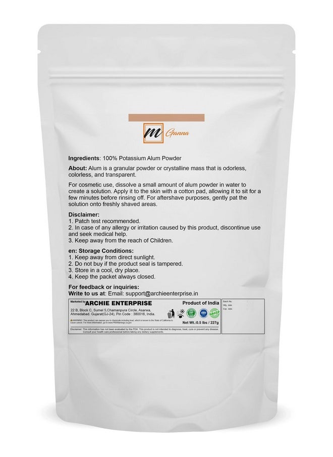 mGanna 100% Natural Alum Powder for Clear and Glowing Skin and Health 227 GMS / 0.5 LBS