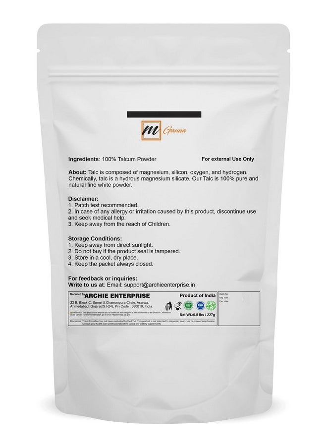 mGanna 100% Natural Talc Powder for Facial Make-up, Absorption, Lubrication, and Multi-Purpose 0.5 LBS / 227 GMS