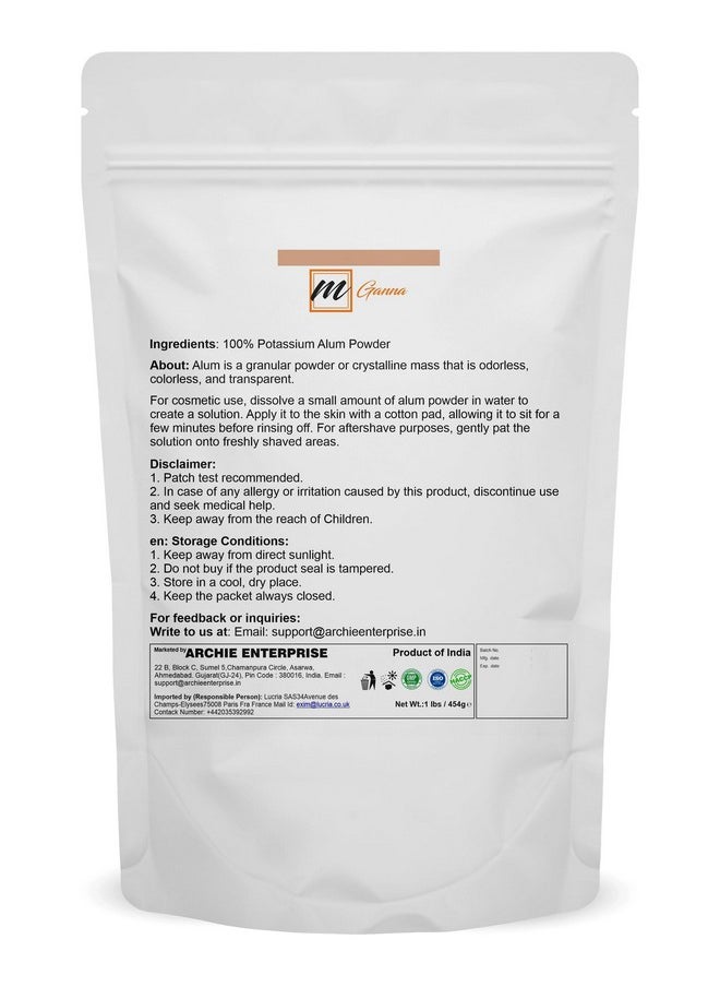 mGanna 100% Natural Alum Powder for Clear and Glowing Skin and Health 454 GMS / 1 LBS