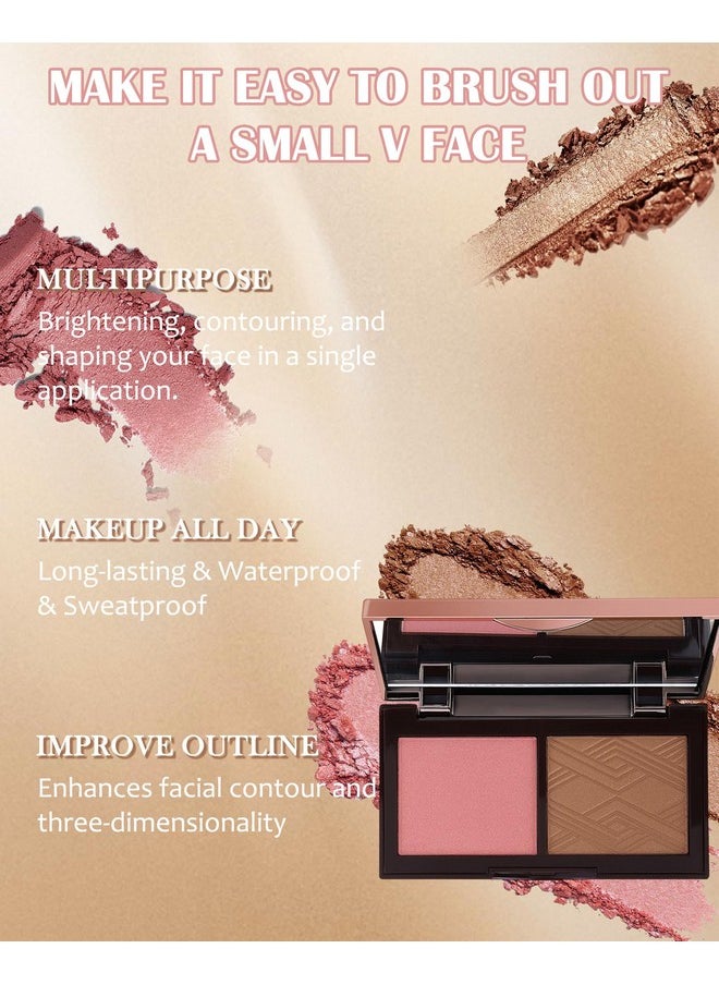 Face Bronzer Contour Blush Powder Palette-2 in 1 Cruelty-Free Buildable Facial Cheek Shimmer Blusher Contour Bronzing Pressed Powder,Blendable Makeup Palette,Thanksgiving Gift Set for Women-02