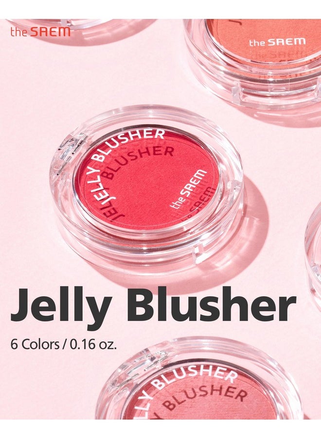 THESAEM Jelly Blusher PK02 Scarlet Pink - Velvety Finish Soft Jelly Powder Cheek - Easy Blending Formula- Lightweight, Smooth, Natural Buildable Blusher
