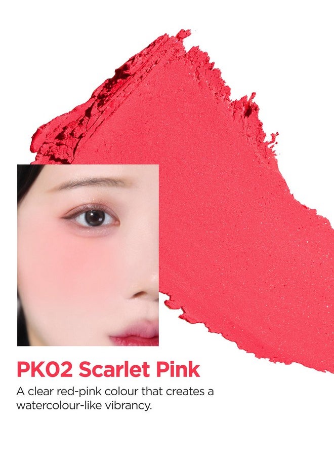 THESAEM Jelly Blusher PK02 Scarlet Pink - Velvety Finish Soft Jelly Powder Cheek - Easy Blending Formula- Lightweight, Smooth, Natural Buildable Blusher
