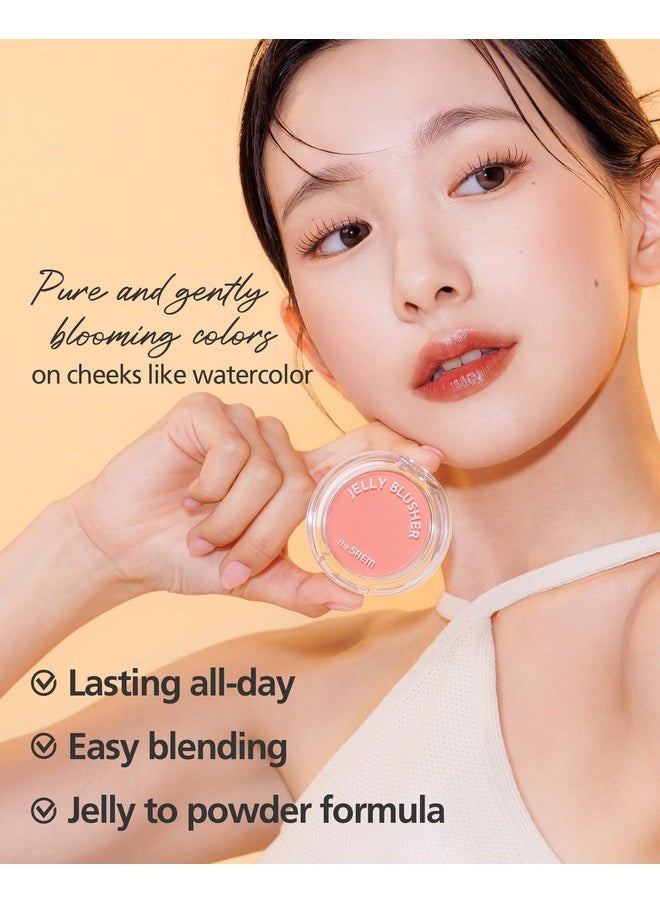 THESAEM Jelly Blusher PK02 Scarlet Pink - Velvety Finish Soft Jelly Powder Cheek - Easy Blending Formula- Lightweight, Smooth, Natural Buildable Blusher