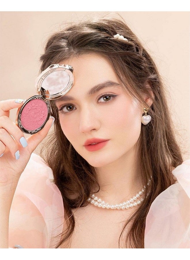 Flower Knows Strawberry Rococo Embossed Blush,Pink Matte Finish,Buildable & Blendable Makeup Blush for cheeks,Soft & Long-lasting for Girls & Women(05 Berry Mary, 5g)