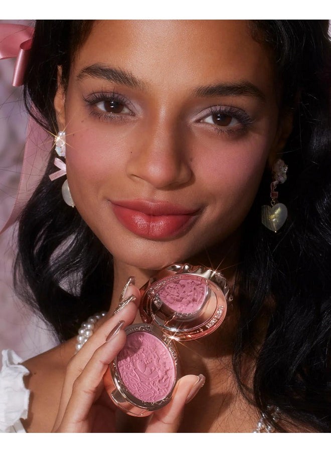 Flower Knows Strawberry Rococo Embossed Blush,Pink Matte Finish,Buildable & Blendable Makeup Blush for cheeks,Soft & Long-lasting for Girls & Women(05 Berry Mary, 5g)