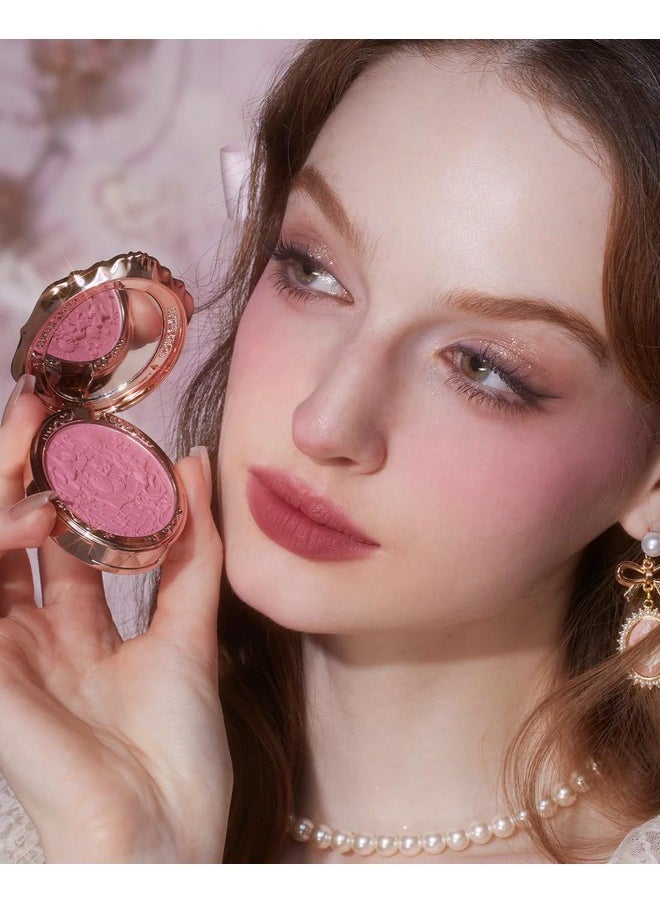 Flower Knows Strawberry Rococo Embossed Blush,Pink Matte Finish,Buildable & Blendable Makeup Blush for cheeks,Soft & Long-lasting for Girls & Women(05 Berry Mary, 5g)