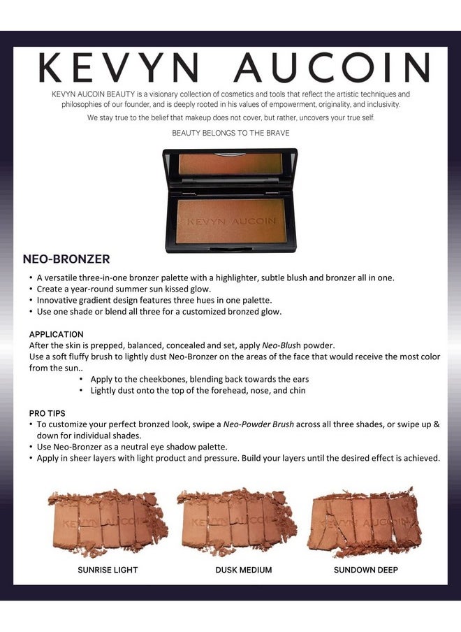 Kevyn Aucoin The Neo-Bronzer, Dusk Medium: 3 in 1 makeup palette. Highlighter, blush & bronzer in one smooth gradient makeup compact. Shimmer & matte in light, medium & deep. Sun-kissed to bronzed.