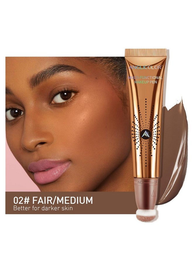 Anglicolor Contour Stick With Cushion Applicator,Liquid Contour Wand,Cream Contour Smooth,Bronzer Stick Lightweight Liquid Bronzer For Face (02#Fair/Medium)