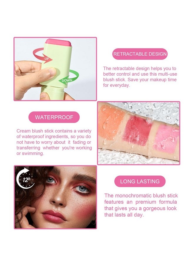 Cream Blush Stick, Monochromatic Blush Beauty Wand for Cheek and Lip Tint with Long Lasting Hydrating Formula, Multi-use Makeup Stick for Blends Perfectly onto Skin, 0.6 oz (1# Shy Pink)