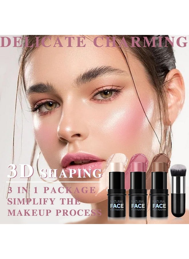NewBang 3 Pcs Cream Blush Contour Highlighter Stick for Cheeks Eyes Lips Lightweight Dewy Finish Blush Stick Waterproof Long Lasting Contour Stick Trio Wand Face Makeup Set for Girls and Women (2+5+6)