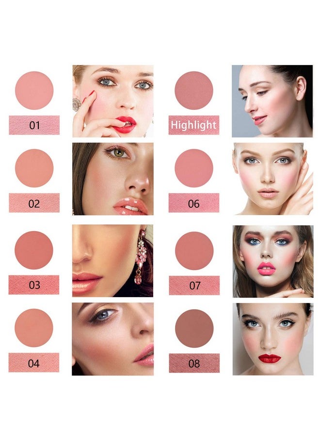 NewBang 8 Colors Blush Palette, Matte Mineral Blush Powder Bright Shimmer Face Blush,Contour and Highlight Blush Palette,Professional Facial Beauty Cosmetic Makeup Blush