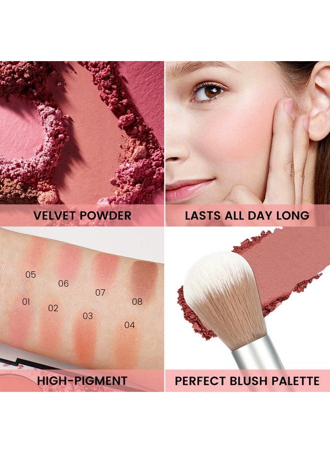 KYDA 8 Colors Face Blush Palette, Natural Matte Blush Palette, Smooth Blendable Powder Blush, Multiuse Makeup Palette