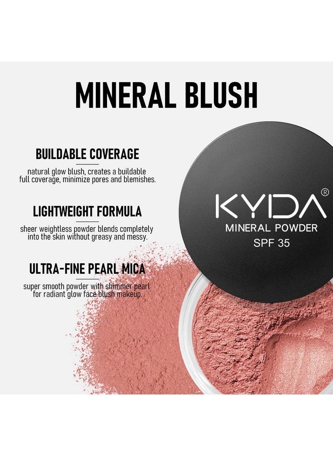 KYDA Mineral Powder Blush, SPF 35, Loose Mineral Blush, Natural Glow Blush Powder, Buildable Coverage for Healthy-looking Color, Lightweight Blendable Formula, Shine Rose