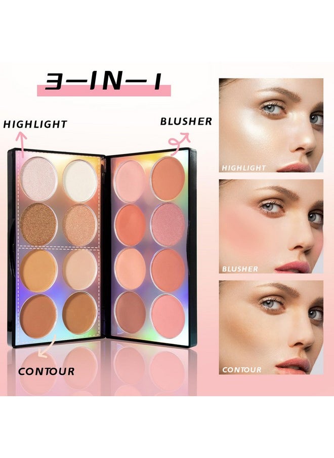 NewBang 16 Colors Blush Contour Highlighter Makeup Palette with Brush, Matte Mineral Face Blush Powder for Cheek, Bright Shimmer Illuminator Bronzer Professional Facial Beauty Makeup Blushes Set