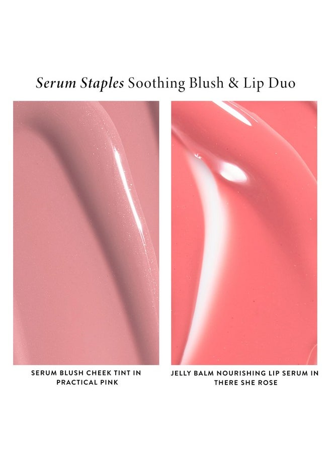 LAURA GELLER NEW YORK Serum Staples Soothing Blush + Lip Duo - Serum Blush Cheek Tint, Practical Pink + Jelly Balm Lip Serum, There She Rose