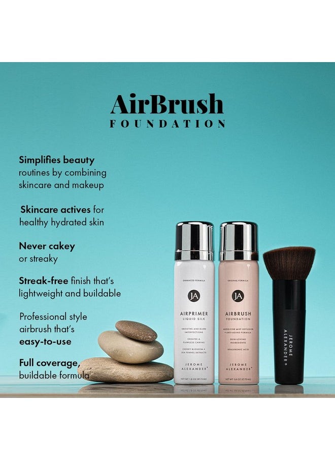 MagicMinerals AirBrush Foundation Set by Jerome Alexander - 3pc Set Includes Primer, Foundation and Kabuki Brush - Spray Makeup with Anti-aging Ingredients for Smooth Radiant Skin (Light)