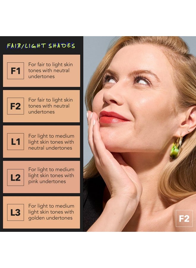 COVER FX Power Play Foundation - Shade F2 - Buildable Full Coverage - Waterproof Sweat-Proof Transfer-Proof - Natural Matte Finish - All Skin Types