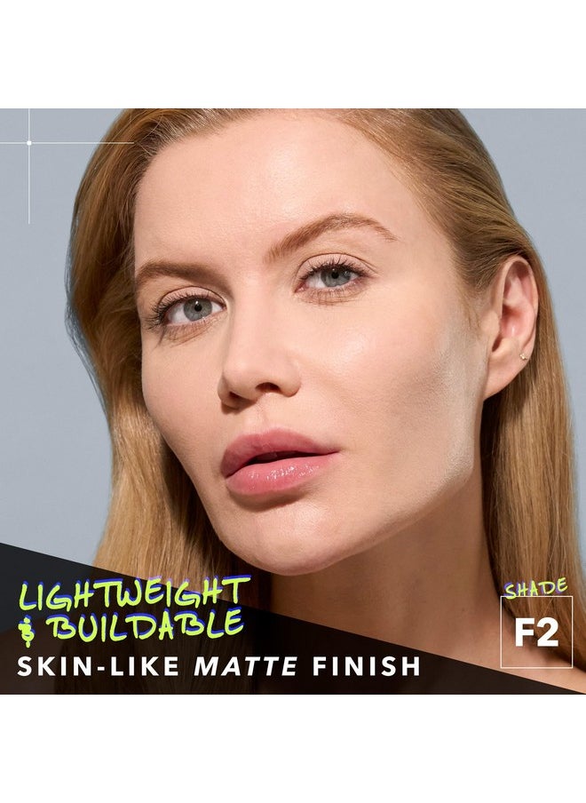 COVER FX Power Play Foundation - Shade F2 - Buildable Full Coverage - Waterproof Sweat-Proof Transfer-Proof - Natural Matte Finish - All Skin Types