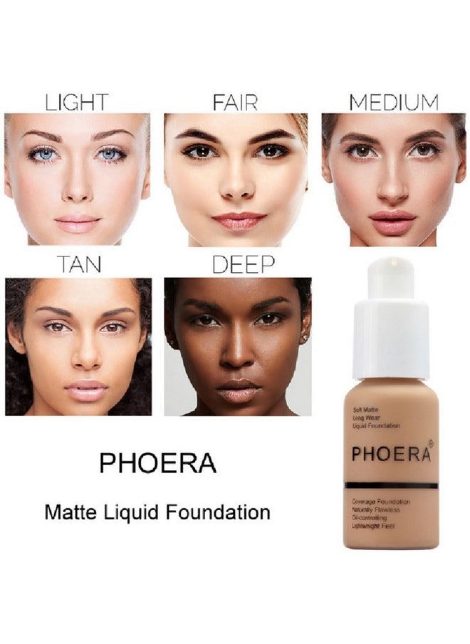 2 Pack PHOERA Foundation, Flawless Soft Matte 24HR Oil Control Full Coverage Foundation Makeup for Women.102 Nude-30ml