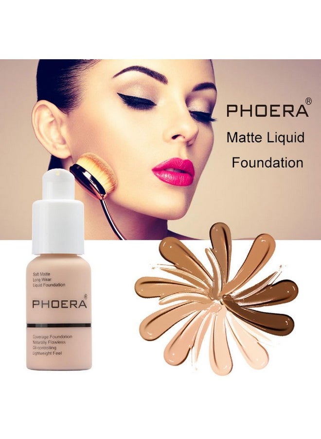 2 Pack PHOERA Foundation, Flawless Soft Matte 24HR Oil Control Full Coverage Foundation Makeup for Women.102 Nude-30ml