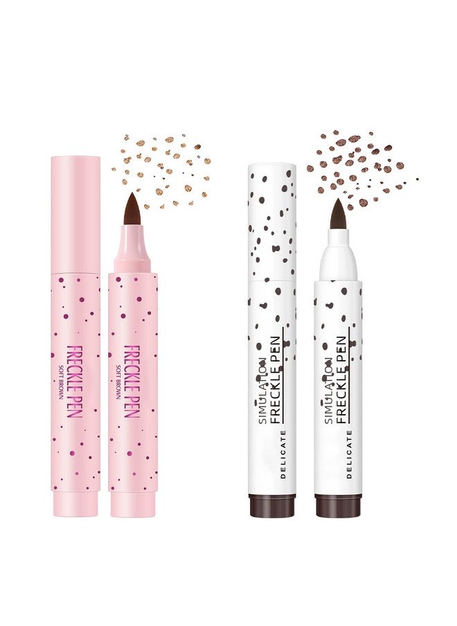 Sumeitang 2 Colors Liquid Freckle Pen, Natural Lifelike Face Fake Freckle Makeup Pen Magic Freckle Color, Waterproof Long Lasting Quick Dry Faux Freckles Pen Soft Dot Sopt Pen -Light Brown&Dark Brown