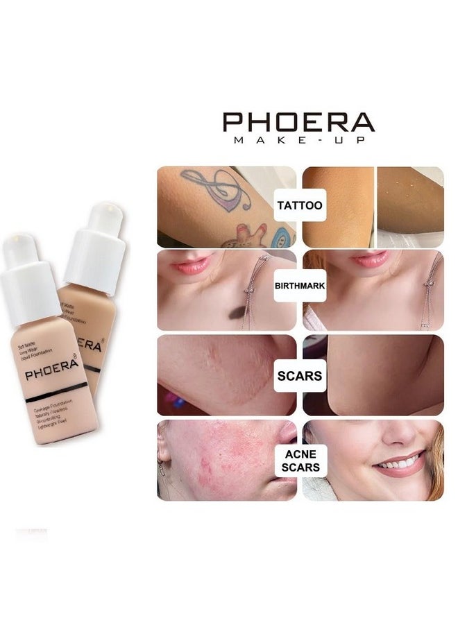 Phoera® Full Coverage Foundation Soft Matte Oil Control Concealer 30ml Flawless Cream Smooth Long Lasting (104 BUFF BEIGE)
