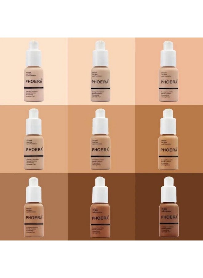 Phoera® Full Coverage Foundation Soft Matte Oil Control Concealer 30ml Flawless Cream Smooth Long Lasting (104 BUFF BEIGE)