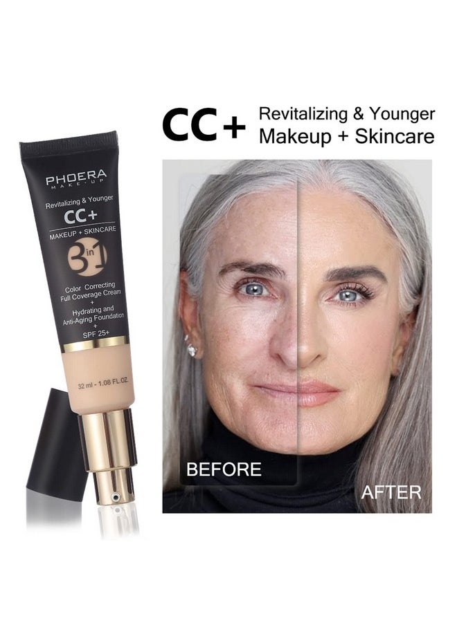 PHOERA Foundation, PHOERA CC+ Cream Color Correcting Anti Aging Hydrating Serum &SPF 25+, PHOERA Primer, PHOERA Makeup,Kabuki Makeup Brushes Foundation Brush (102 Nude +120 Nude CC Cream)