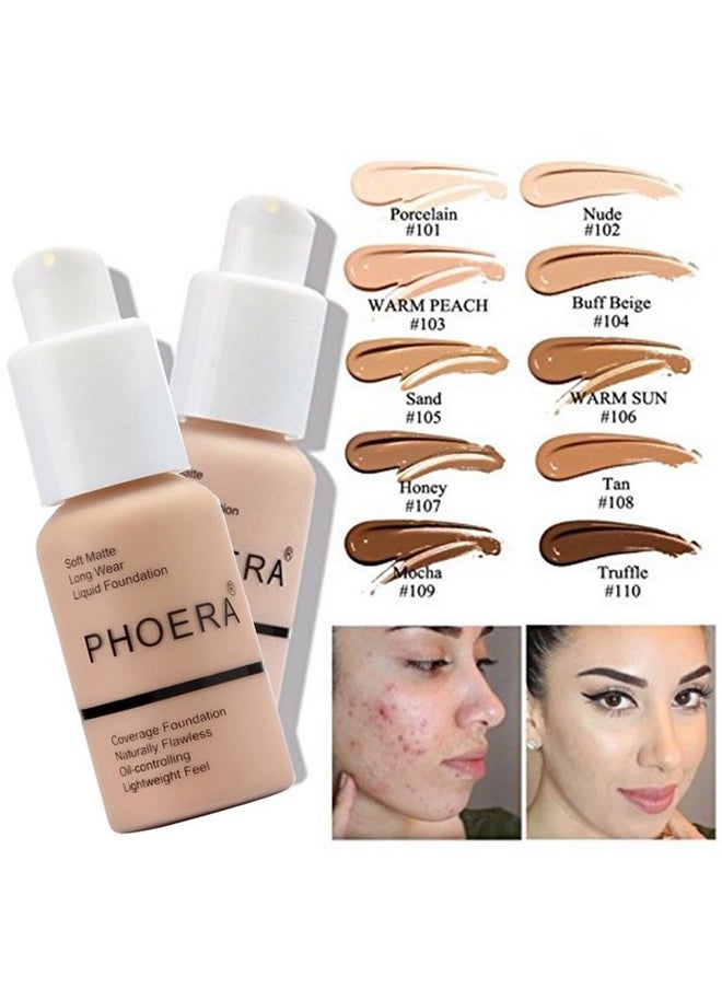 PHOERA Foundation, PHOERA CC+ Cream Color Correcting Anti Aging Hydrating Serum &SPF 25+, PHOERA Primer, PHOERA Makeup,Kabuki Makeup Brushes Foundation Brush (102 Nude +120 Nude CC Cream)