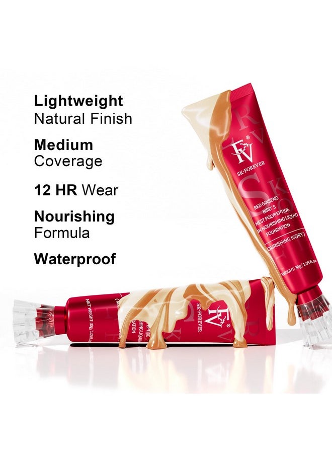 FV 2 Pack Hydrating Liquid Foundation Makeup, Waterproof & Lightweight, Natural Finish with Medium Coverage, Ideal for Dry and Normal Skin (Nourishing Natural Beige)
