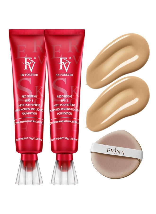 FV 2 Pack Hydrating Liquid Foundation Makeup, Waterproof & Lightweight, Natural Finish with Medium Coverage, Ideal for Dry and Normal Skin (Nourishing Natural Beige)