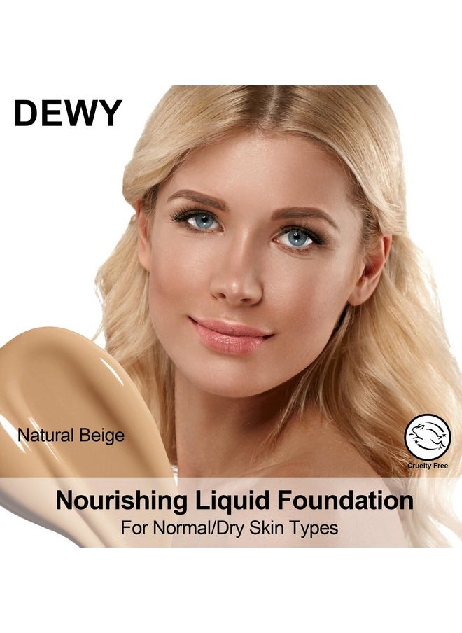 FV 2 Pack Hydrating Liquid Foundation Makeup, Waterproof & Lightweight, Natural Finish with Medium Coverage, Ideal for Dry and Normal Skin (Nourishing Natural Beige)
