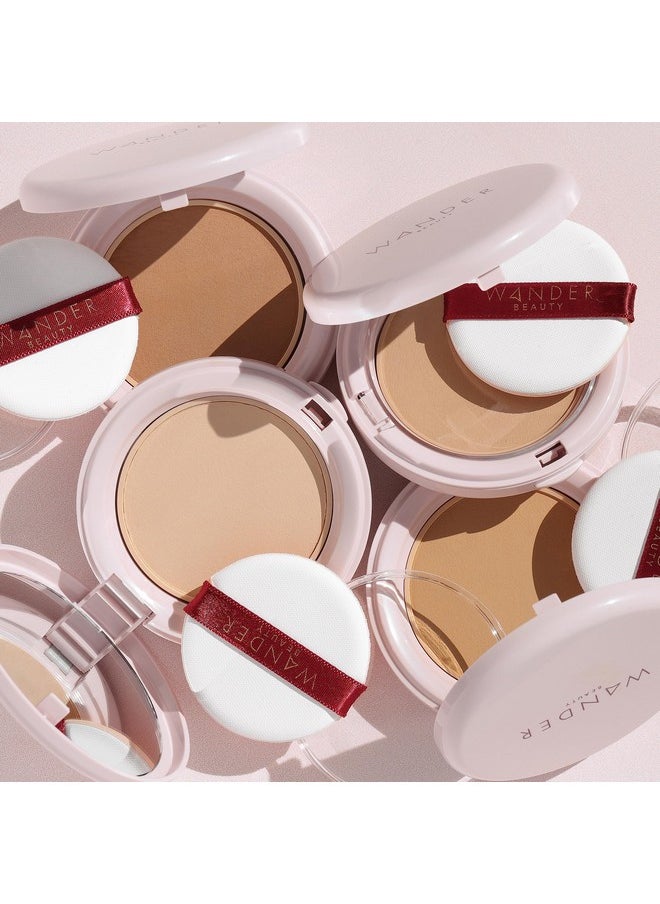 Wander Beauty Wanderlust Powder Foundation - Light - Blurs and Evens Skin Tone - Perfects and Hydrates With Hyaluronic Acid, Aloe, Honeysuckle, & Vitamin E - Lightweight, Buildable Coverage - 0.31 oz