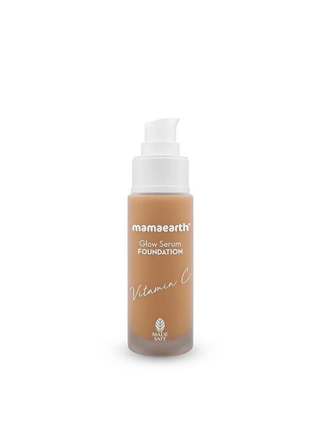 Mamaearth Glow Serum Matte Light Coverage Foundation Creamy With Vitamin C & Turmeric For 12-Hour Long Stay for All Skin types- 09 Warm Glow - 30 Ml