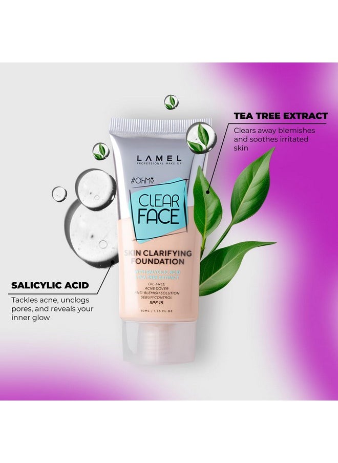 LAMEL OhMy Clear Face Full Coverage Foundation - Acne Coverage - Salicylic Acid & Tea Tree Extract - Dewy & Flawless Finish - Sensitive Skin Care - Organic & Oil-Free - 401, 1.35 fl.oz