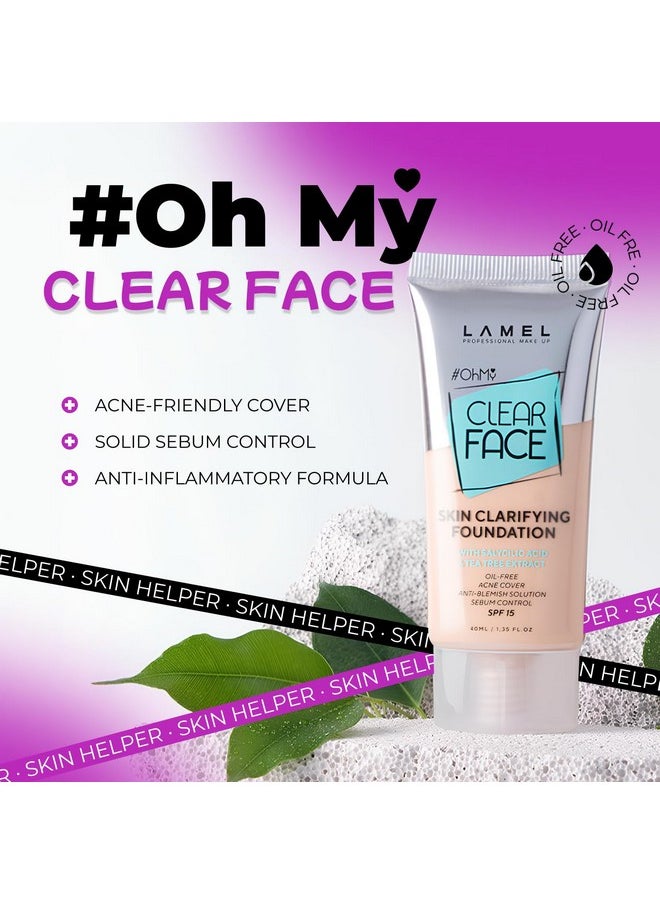 LAMEL OhMy Clear Face Full Coverage Foundation - Acne Coverage - Salicylic Acid & Tea Tree Extract - Dewy & Flawless Finish - Sensitive Skin Care - Organic & Oil-Free - 401, 1.35 fl.oz