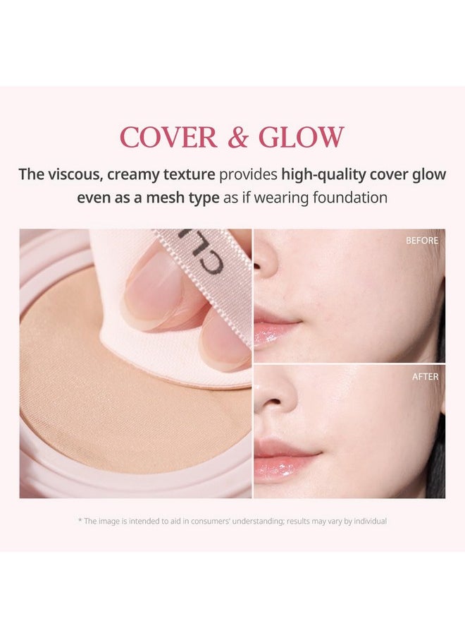 CLIO Kill Cover Mesh Glow Cushion Foundation ([Refill Included] 15g*2, 21N LINEN), Glass Skin, Long-Lasting, Lightweight, Buildable Coverage, Glowy Skin Makeup
