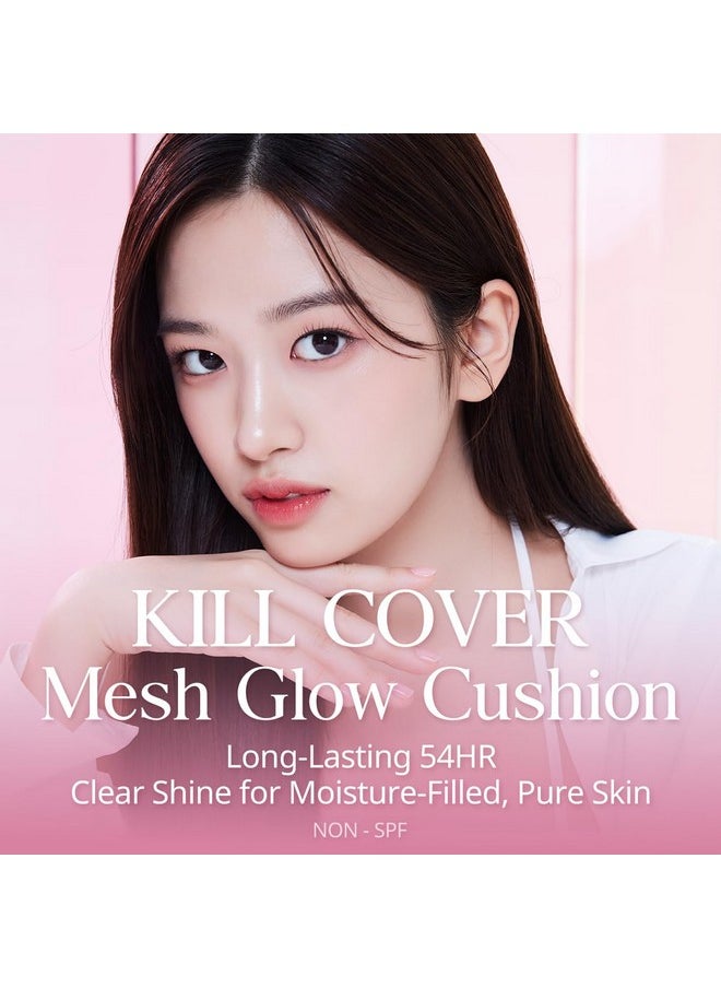 CLIO Kill Cover Mesh Glow Cushion Foundation ([Refill Included] 15g*2, 21N LINEN), Glass Skin, Long-Lasting, Lightweight, Buildable Coverage, Glowy Skin Makeup
