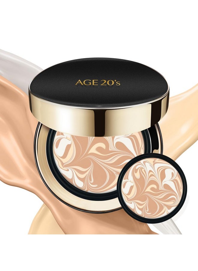 AGE20'S Signature Essence Pact SPF 50+ | Cream Foundation, Dewy Finish, Natural Coverage | Korean Cushion Foundation | 2 Refills Included | 21 Light Beige