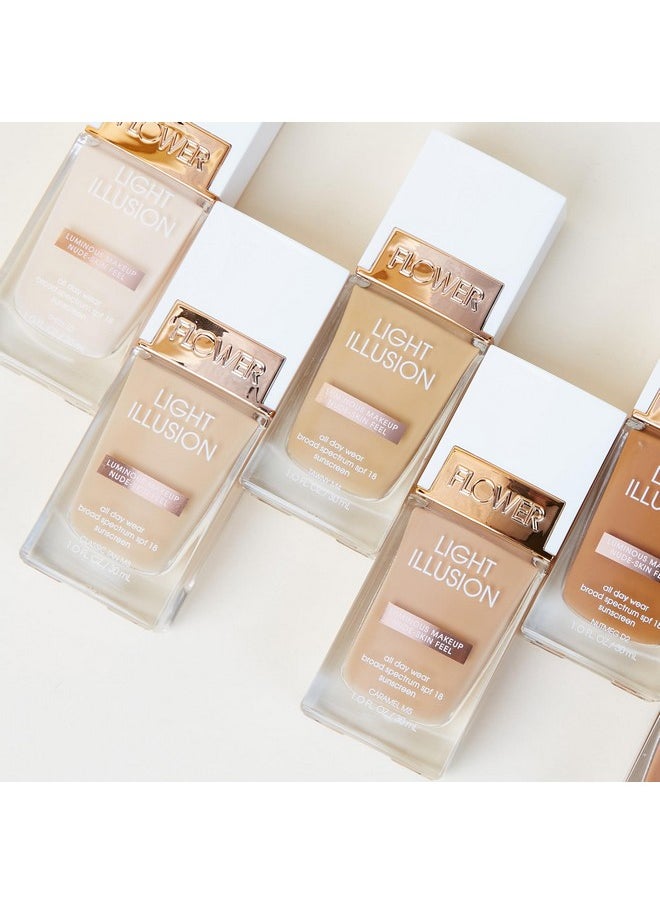 FLOWER BEAUTY By Drew Barrymore Light Illusion SPF Foundation - Blendable + Buildable - Natural Finish - Lightweight Formula (Porcelain)