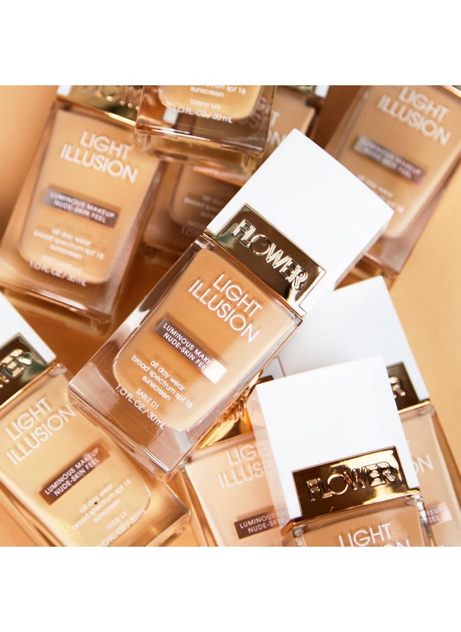 FLOWER BEAUTY By Drew Barrymore Light Illusion SPF Foundation - Blendable + Buildable - Natural Finish - Lightweight Formula (Porcelain)