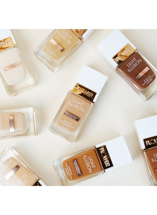 FLOWER BEAUTY By Drew Barrymore Light Illusion SPF Foundation - Blendable + Buildable - Natural Finish - Lightweight Formula (Porcelain)